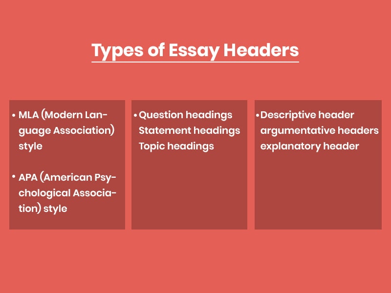 What are the types of Essay headers?